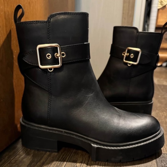 Women’s Black Leather Coach Ankle Boots - Picture 1 of 3